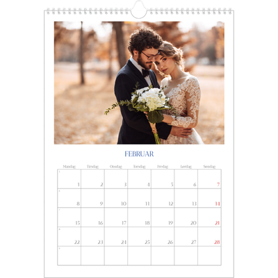 A3 Månedskalender — Klassisk kobolt [Februar]