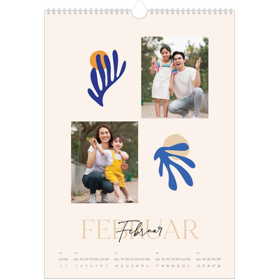 A3 Månedskalender — Minimalistisk korall [Februar]