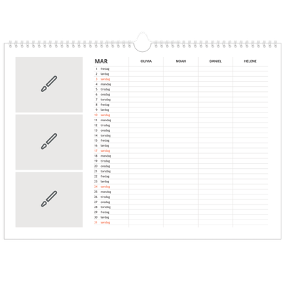 Familiekalender A3 Liggande — Design selv - Familie på 4 [Mars]