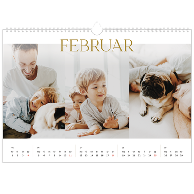 Fotokalender A3 — Gull stor skrift [Februar]
