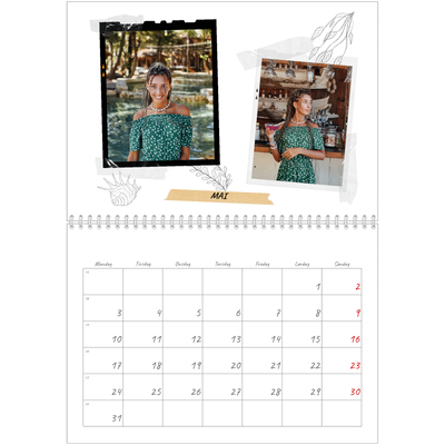 Fotokalender A4 dobbel (30 x 40 cm) — Scrapbook stil [Mai]