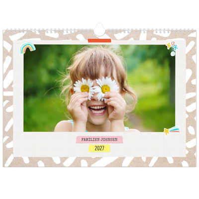 Familiekalender A3 Liggande — Rustikk planlegger - Familie på 4 [kalender-forside]
