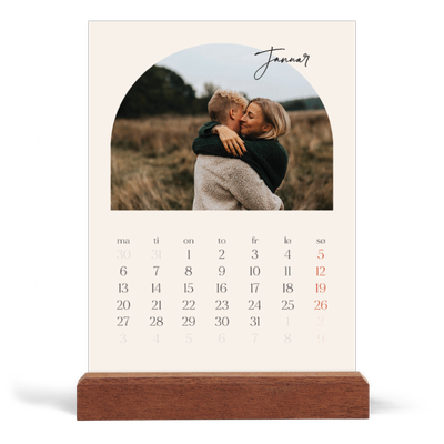 Bordkalender med trestativ - Stående — Buet bilderamme [Januar]