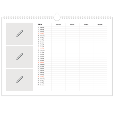 Familiekalender A3 Liggande — Design selv - Familie på 4 [Februar]