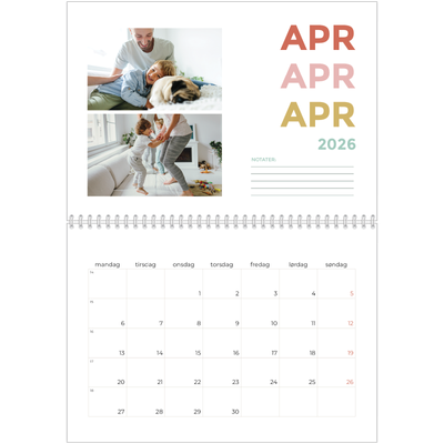Fotokalender A4 dobbel (30 x 40 cm) — Fargerike fonter [April]