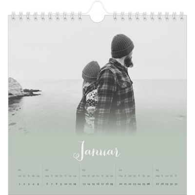 Månedskalender kvadratisk — Grønn gradering [Januar]