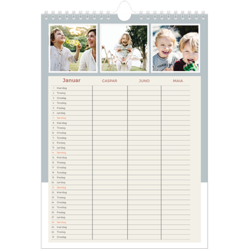 Fotokalender A4 — Familieplanlegger i jordfarger - Familie på 3
