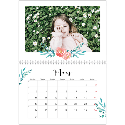 Fotokalender A4 dobbel (30 x 40 cm) — Blomsterillustrasjoner [Mars]