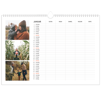 Fotokalender A3 — Enkel planlegger - Familie på 5