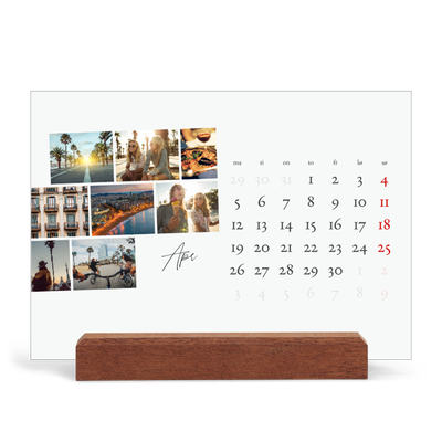 Bordkalender med trestativ - Liggende  — Byferie (hvit) [April]