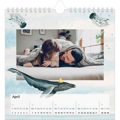 Månedskalender kvadratisk — Vannfarger dyr [April]