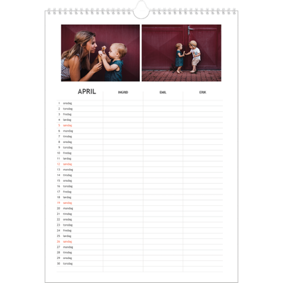A3 Familieplanleggere — Enkel planlegger - Familie på 3 [April]