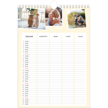 Fotokalender A4 — Moderne planlegger - Familie på 4