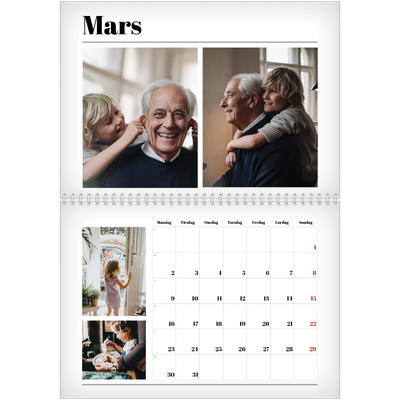 Fotokalender A4 dobbel (30 x 40 cm) — Avisstil [Mars]