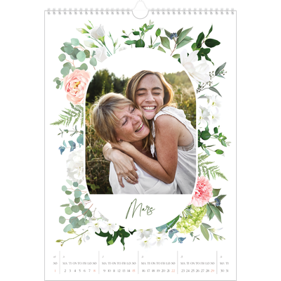 A3 Månedskalender — Klassiske blomster [Mars]