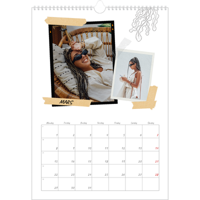 A3 Månedskalender — Scrapbook stil [Mars]