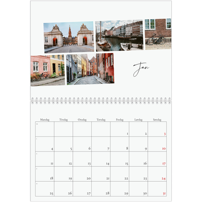 Fotokalender A4 dobbel (30 x 40 cm) — Byferie (hvit) [Januar]