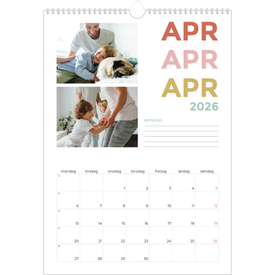 A3 Månedskalender — Fargerike fonter [April]