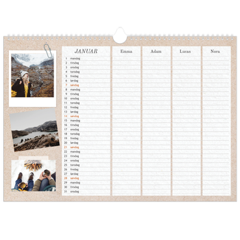 Fotokalender A3 — Naturlig planlegger - Familie på 4
