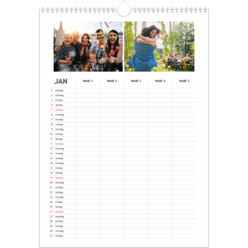 Fotokalender A3 — Enkel planlegger - Familie på 5