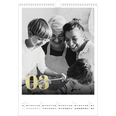 A3 Månedskalender — Glitter tall [Mars]