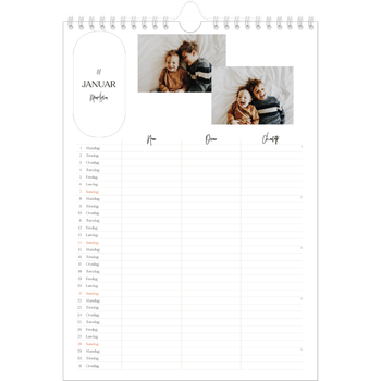 Fotokalender A4 — Planleggeren - Familie på 3