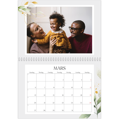 Fotokalender A4 dobbel (30 x 40 cm) — Naturlig akvarell [Mars]