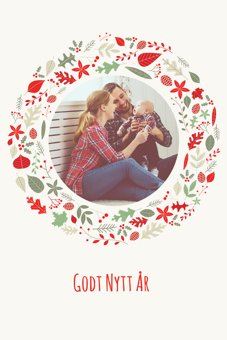 Fotokort — Julekrans rød og grønn