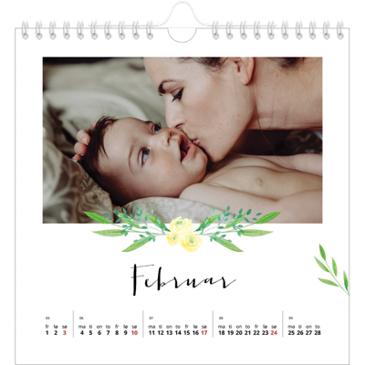 Månedskalender kvadratisk — Blomsterillustrasjoner [Februar]