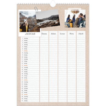 Fotokalender A3 — Naturlig planlegger - Familie på 5