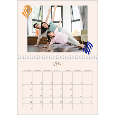 Fotokalender A4 dobbel (30 x 40 cm) — Minimalistisk korall [Mai]