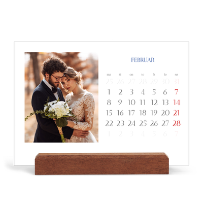 Bordkalender med trestativ - Liggende  — Klassisk kobolt [Februar]