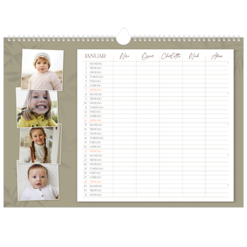 Fotokalender A3 — Jordnært design - Familie på 5