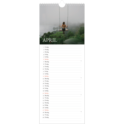 Fotokalender smal  — Enkel serif-font [April]