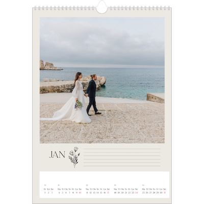A3 Månedskalender — Initialer i blomst [Januar]