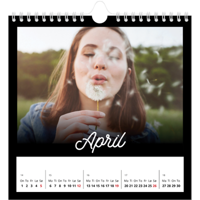Månedskalender kvadratisk — Sort minimalisme [April]