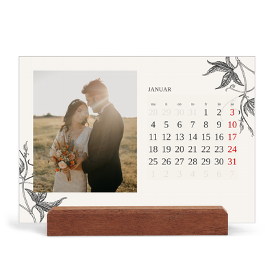Bordkalender med trestativ - Liggende  — Blekk & blomst [Januar]