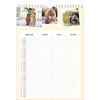 Fotokalender A4 — Moderne planlegger - Familie på 3