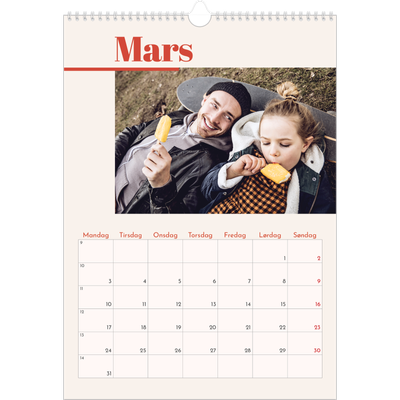 A3 Månedskalender — Kalender 90-talls stil [Mars]