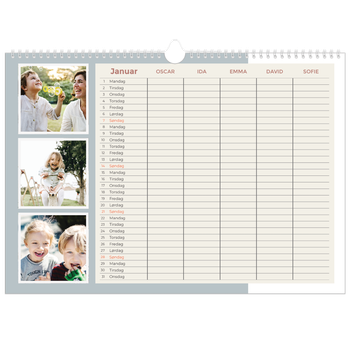 Fotokalender A3 — Familieplanlegger i jordfarger - Familie på 5