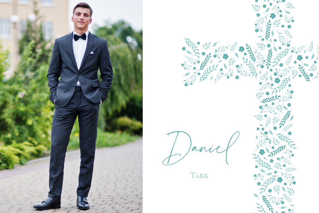 Takkekort — Blomsterkors teal