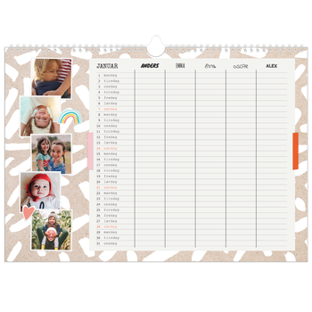 Fotokalender A3 — Rustikk planlegger - Familie på 5