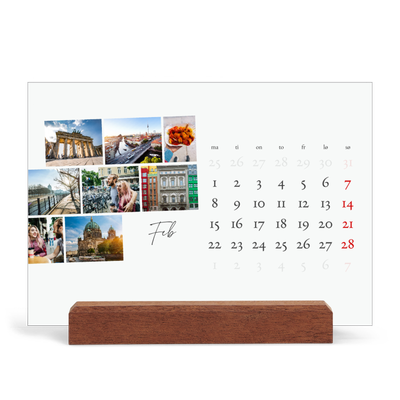 Bordkalender med trestativ - Liggende  — Byferie (hvit) [Februar]