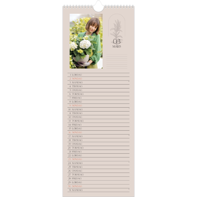 Fotokalender smal  — Enkel botanisk [Mars]