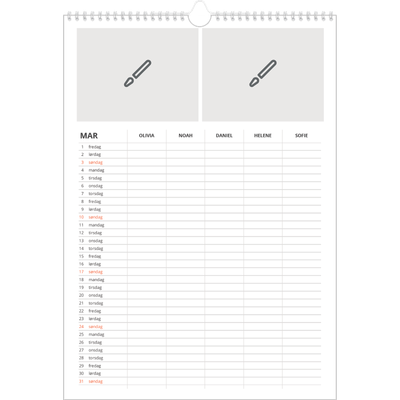 A3 Familieplanleggere — Design selv - Familie på 5 [Mars]