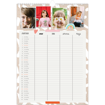 Fotokalender A3 — Rustikk planlegger - Familie på 4