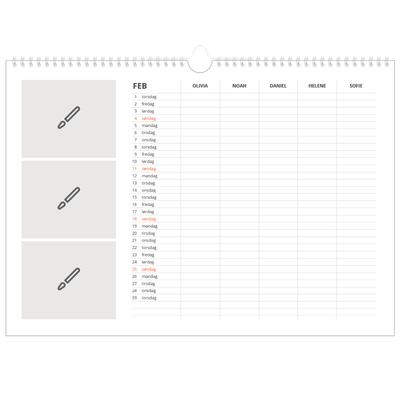 Familiekalender A3 Liggande — Design selv - Familie på 5 [Februar]