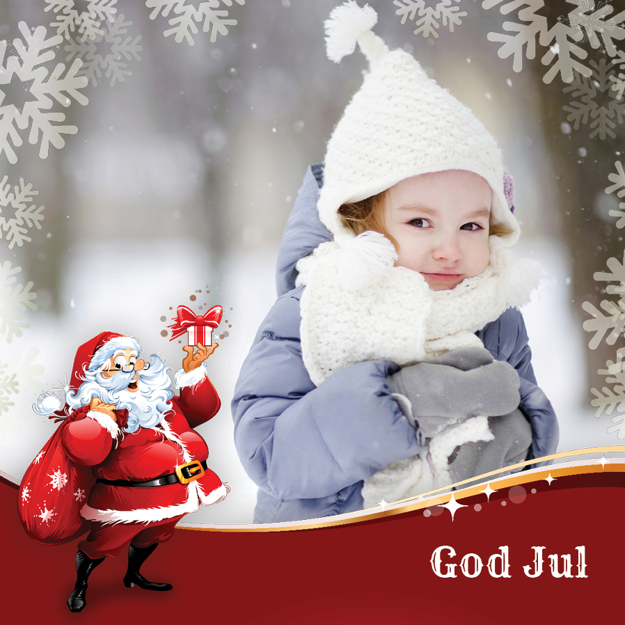 Fotokort — Julenisse med snøflak