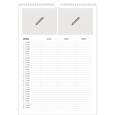 A3 Familieplanleggere — Design selv - Familie på 3 [April]