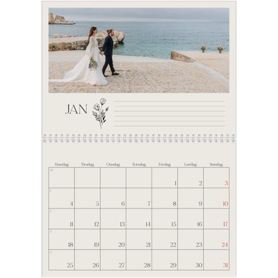 Fotokalender A4 dobbel (30 x 40 cm) — Initialer i blomst [Januar]